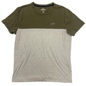 Hollister T Shirt Men’s Small Green Grey Colorblock Logo Short Sleeve Must-Have